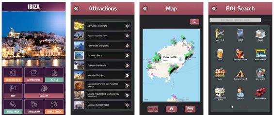 Der Ibiza Offline Travel Guide enthält eine Ibiza-Karte, eine Navigation und einige Hinweise auf Sehenswürdigkeiten, Restaurants und Hotels. 
