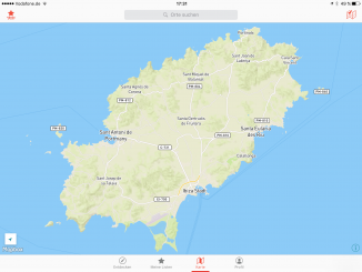 Screenshot der Offline-Ibiza-Karte auf dem iPad. Du kannst in die Karte hineinzoomen und so auch die Straßennamen sehen. (Screenshot aus der App CityMaps2Go Pro)